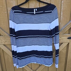 Striped Long Sleeve Top in Navy and White